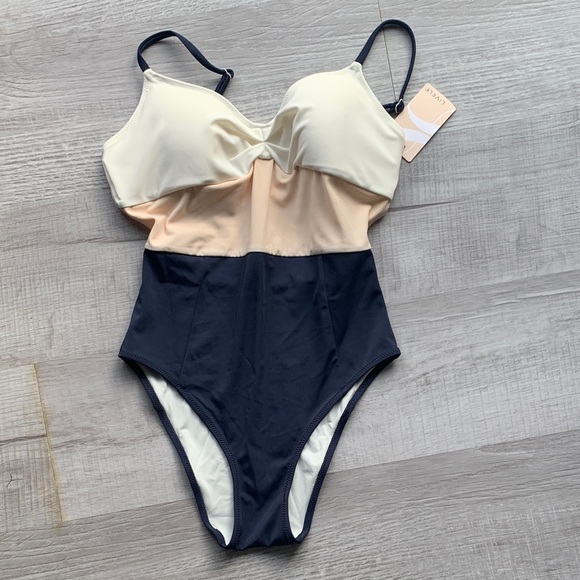 Lively Other - NWT Lively One Piece Swimsuit - Cream, Tan/Pinkish Peach and Navy, size XS.